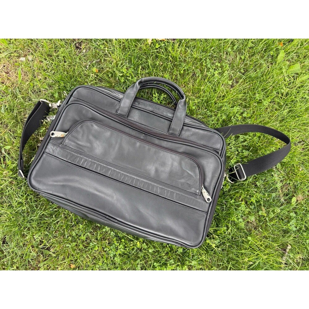 Protocol Vintage Black Leather Computer Bag 20 Pocket, Excellent Condition